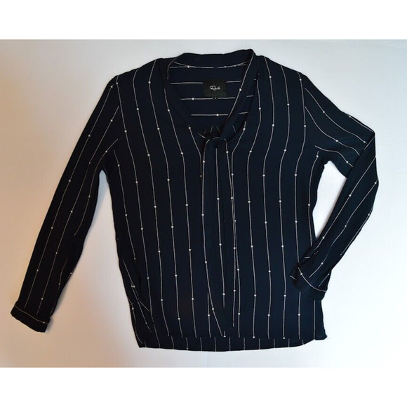Rails Rhea Blouse Small Black Stars Stripes Neck Tie Long Sleeve - Picture 9 of 15